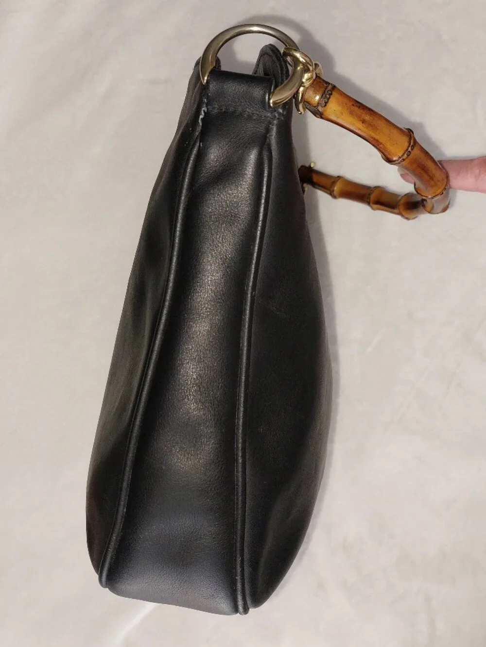 Vintage Gucci Tom Ford Scorched Bamboo Hobo Black Leather Handbag 001-1781-1638
